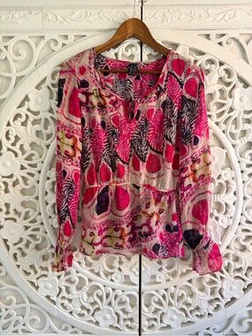Guess by Marciano 100% Silk Abstract Print Blouse XS Pink
